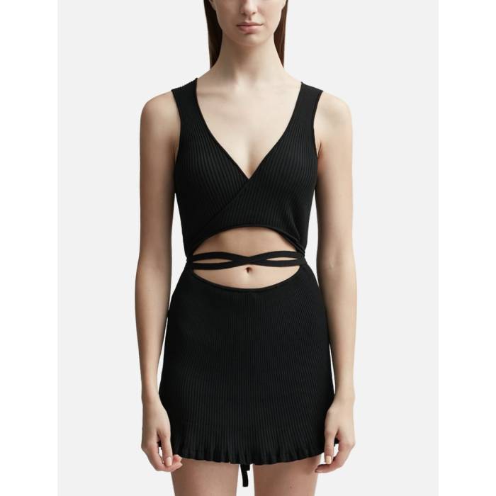 Ester Manas 【 Mini Peephole Knit Dress Women Black 】 編み物 お召しもの レディース 黒いこと 黒いこと