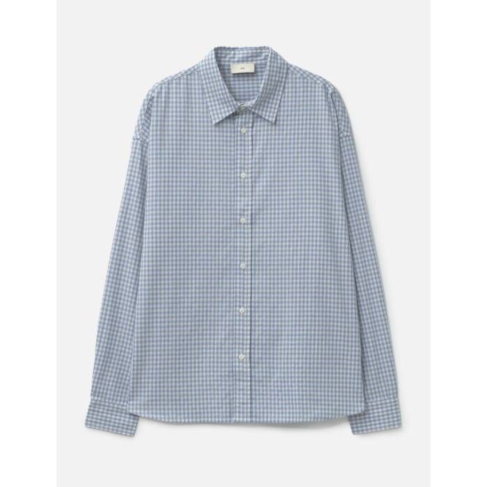 Mier 【 Cotton Gingham Shirt Men Light Blue 】 メンズ 青色 ブルー