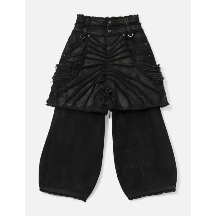Thought We Friends 【 Attached Detachable Waxed Distressed Denims Unisex Black 】 ユニセックス 黒色 ブラック