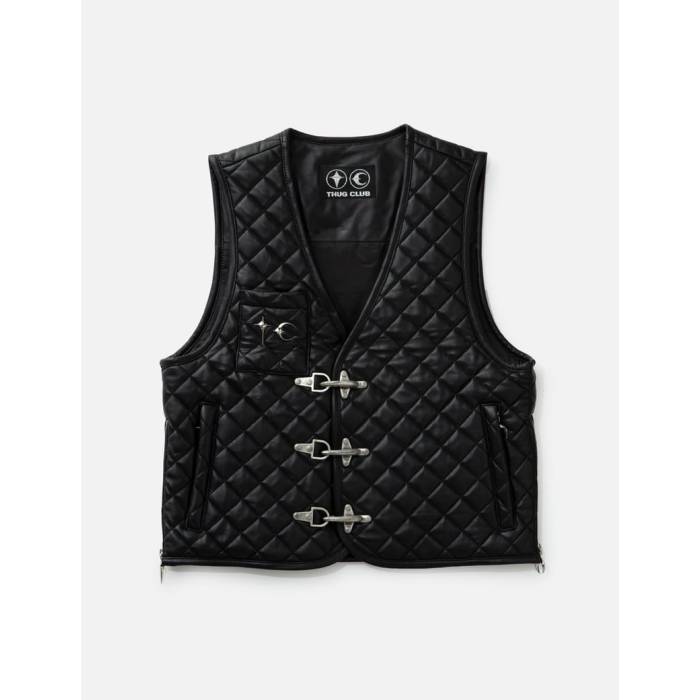 Thug Club 【 Tc Bone Leather Quilted Vest Men Black 】 なめし革 より良い メンズ 黒いこと 黒いこと