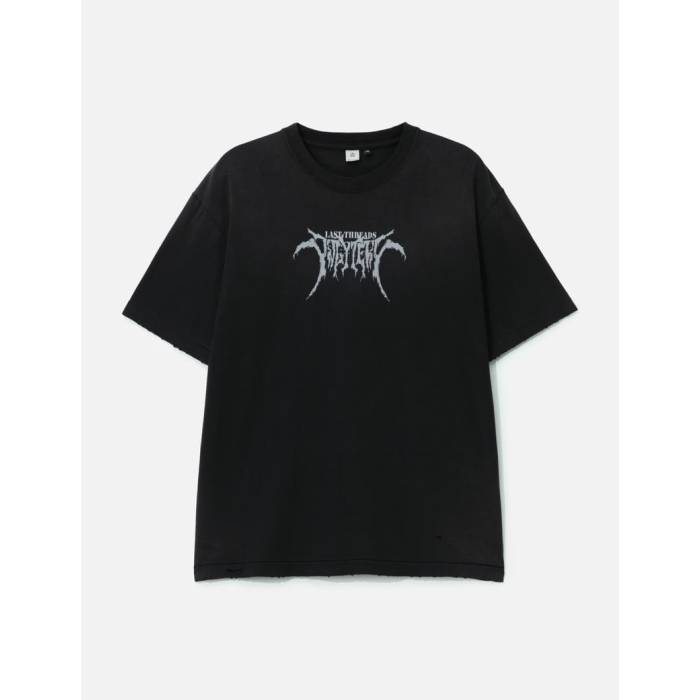 Polyteru 【 1/2 Graphic T-Shirt 'Metal Logo' Damaged Men Black 】 グラフィック Tシャツ メンズ 黒色 ブラック|スニケス