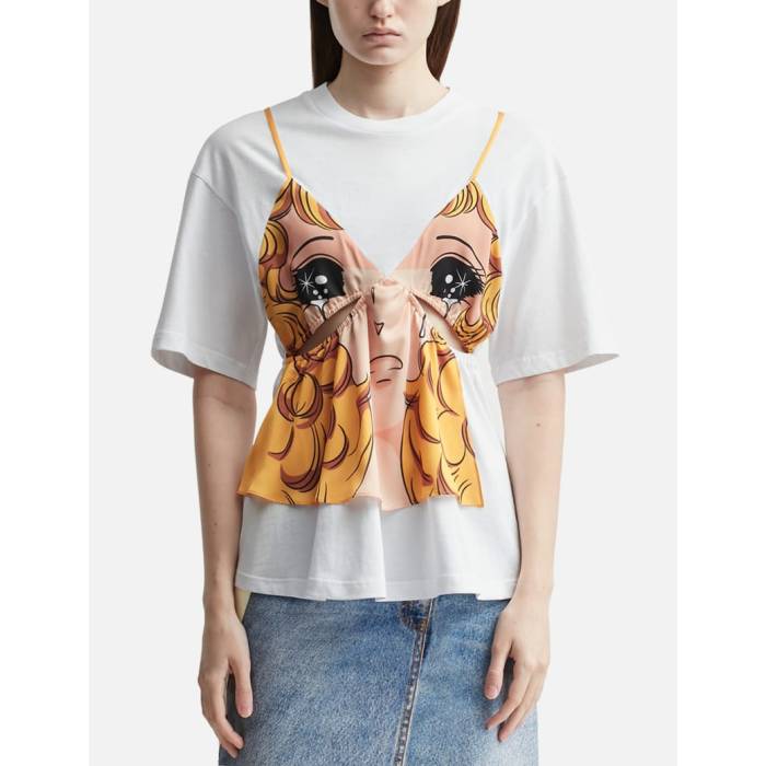 Pushbutton 【 Crying Girl Slip Layered Top Women White 】 レディース 白いこと 白いこと