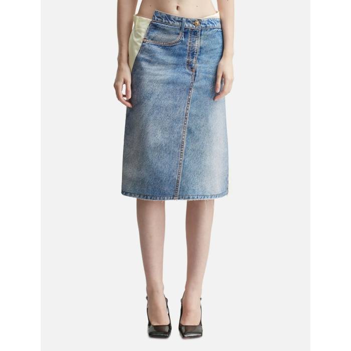 Pushbutton 【 Denim Print Wrap Panel Skirt Women Blue 】 デニム wrap ラップ レディース 青色 ブルー｜スニケス