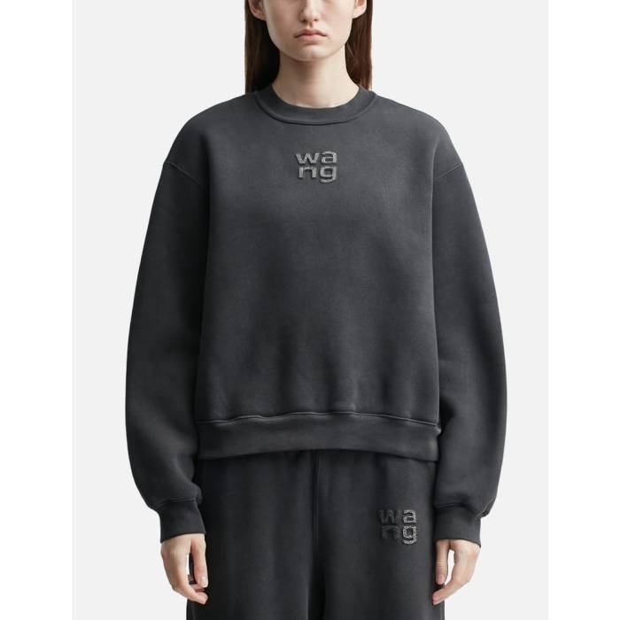 T By Alexander Wang 【 Crewneck Sweatshirt With Hotfix Logo Women 011 Washed Black 】 スウェット トレーナー ロゴ レディース 黒色 ブラック