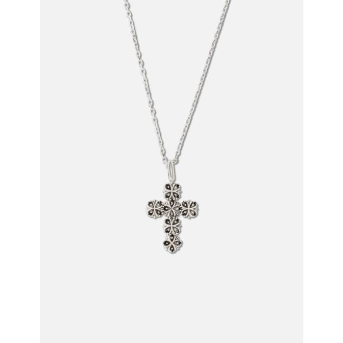 Midnightfactory 【 Maltese-Cross Quadruplets Cross Pendant Necklace Unisex Oxidised \u0026Amp; Black Stones 】 頸飾り ユニ一発やる 黒いこと 黒いこと