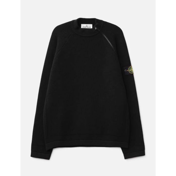 ストーンアイランド Stone Island 【 Stretch Rwsa Wool Mock Neck Jumper With Diagonal Zip Men Black 】 メンズ 黒いこと 黒いこと