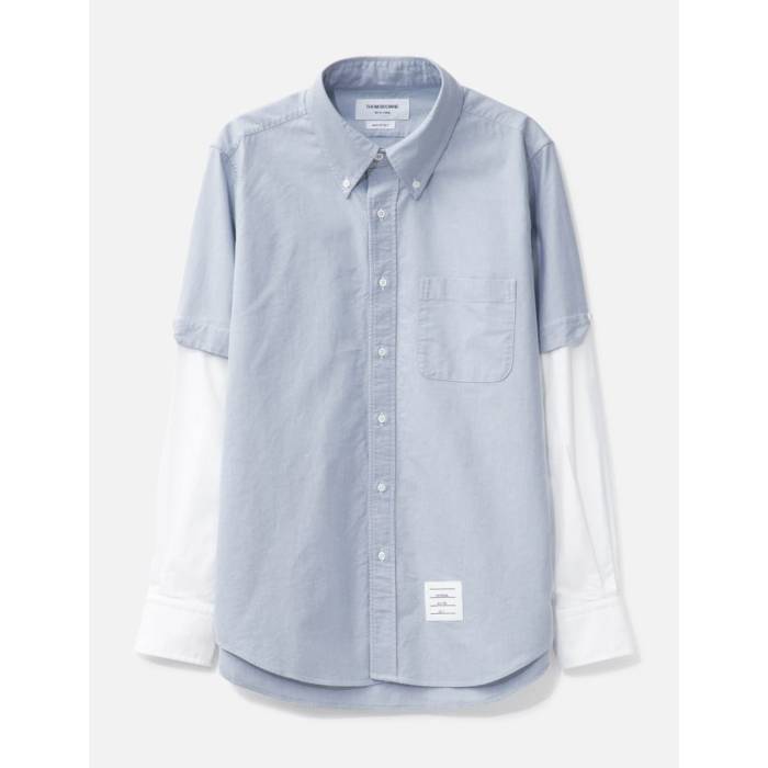 トム 赤銅色 Thom Browne 【 Oxford Stacked Sleeve Shirt Men Light Blue 】 オックスフォード Sleeve 捩り メンズ 青み 青色