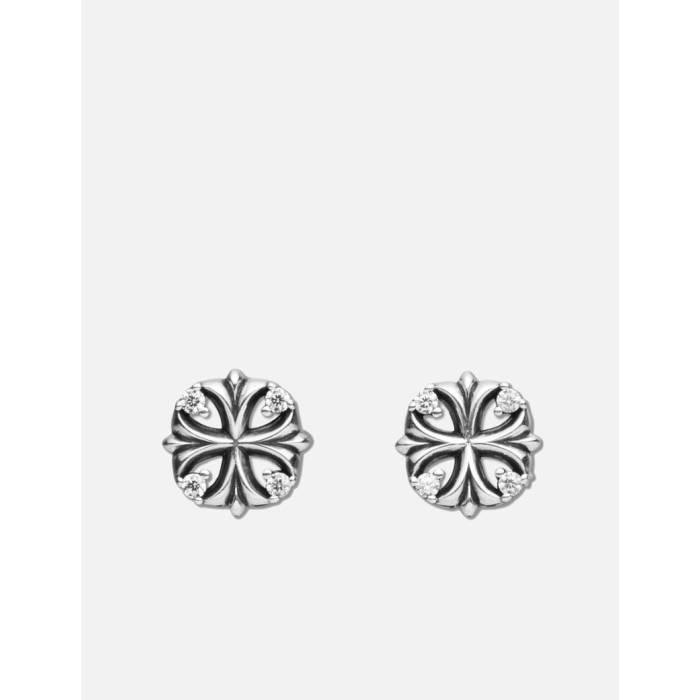 Midnightfactory 【 Maltese Cross Stud Earrings Unisex Oxidized/White Stones 】 イヤリング ユニ一発やる 白いこと 白いこと
