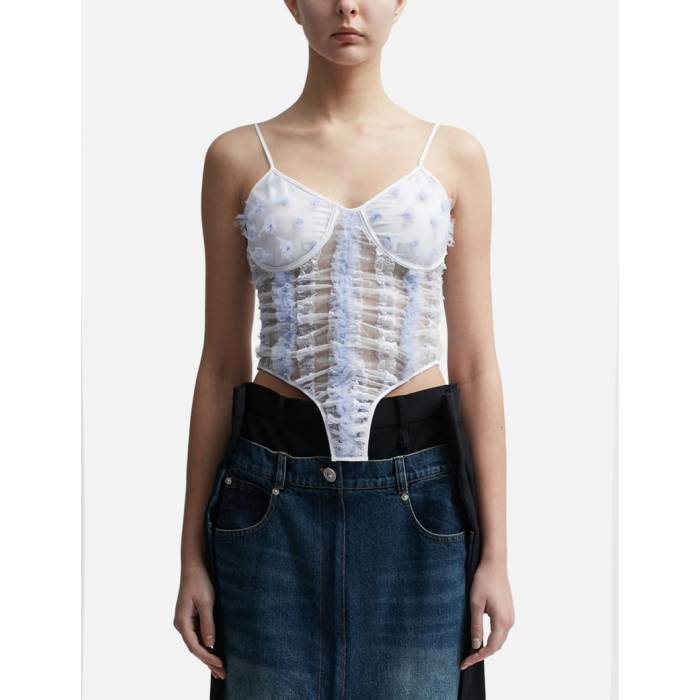 Pushbutton 【 Lace Corset Top Women Blue 】 レディース 青色 ブルー