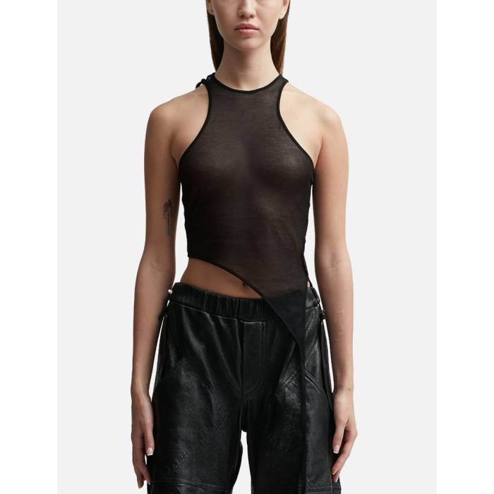 【 Transparent Knit Tank Top Women Black 】 編み物 貯蔵タンクとっ始め レディース 黒いこと 黒いこと