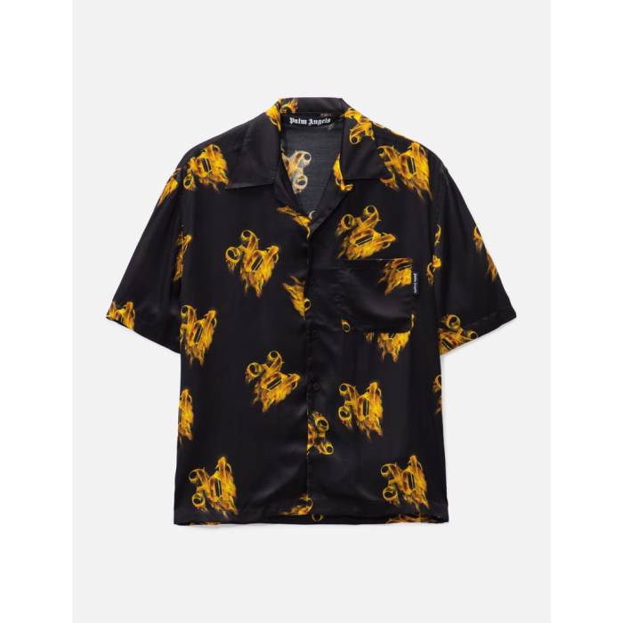 パームエンジェルス Palm Angels 【 Burning Monogram Shirt Men Black/Gold 】 メンズ 黒色 ブラック ゴールド