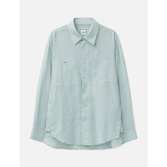 ウーヨンミ Wooyoungmi 【 Logo Pocket Stripe Shirt Men 827L - Blue 】 ロゴタイプ Stripe 縞模様 メンズ 青碧 青碧
