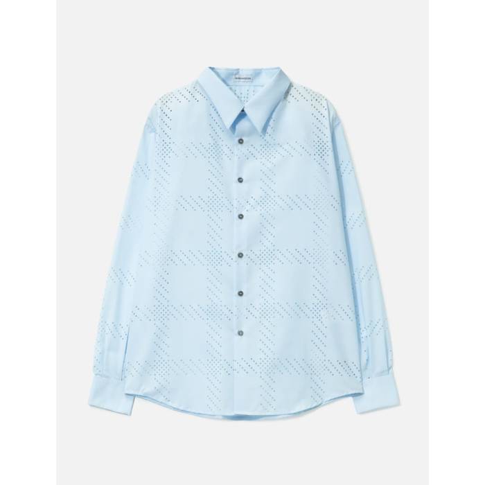 Makhmadim 【 Laser Check Perforated Shirt Men Sky Blue 】 Laser レーザ メンズ 天の原 青碧 青碧