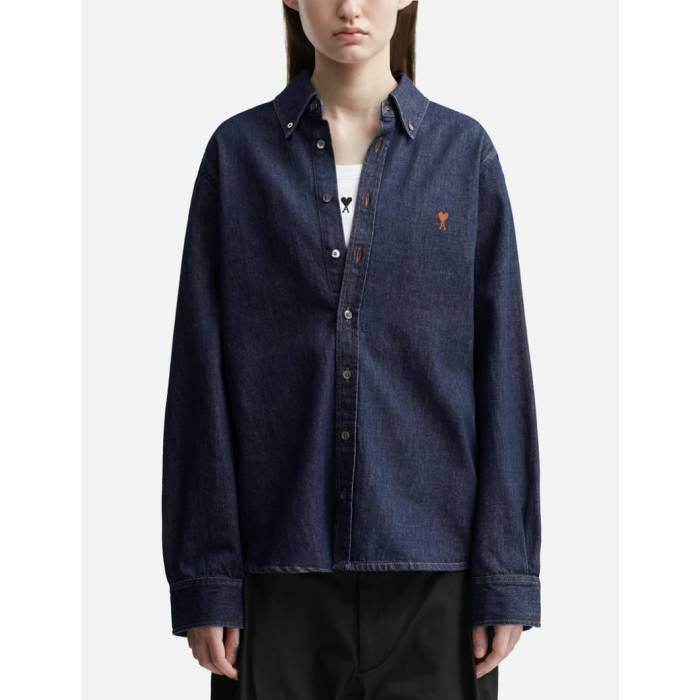 アミ Ami 【 Cotton De Coeur Shirt Unisex 402 Indigo 】 ユニセックス 藍色・インディゴ