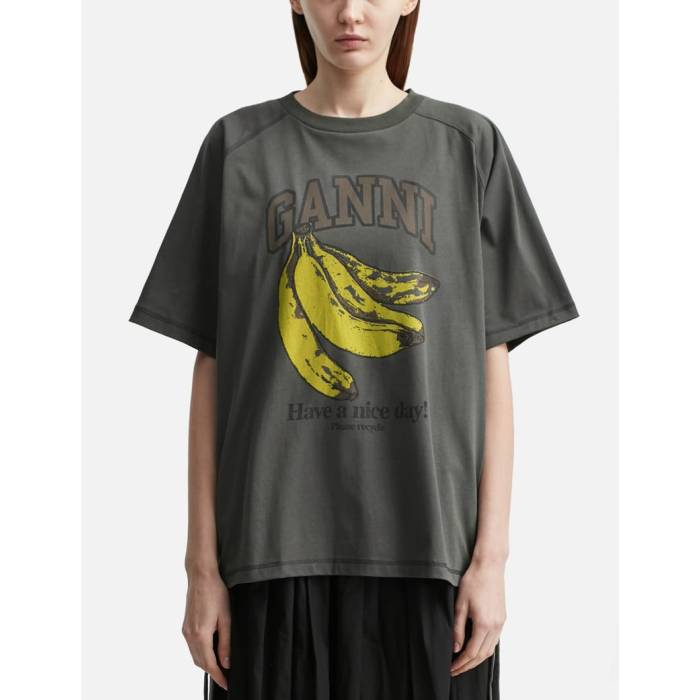 ガニー Ganni 【 Banana T-Shirt Women Volcanic Ash 】 プルオーバー レディース