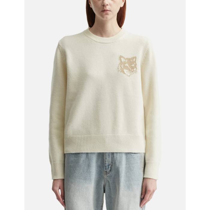 【 Fox Head Intarsia Merino Jumper Women Ecru / Tan Beige 】 稲荷 レディース ベージュ