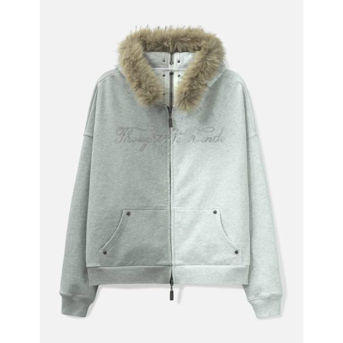 Thought We Friends 【 "Nyra" Two-Toned Zip-Up Hoodie With Detachable Fur Trim Hood Unisex Grey 】 フーディー パーカー ユニセックス 灰色 グレー|スニケス