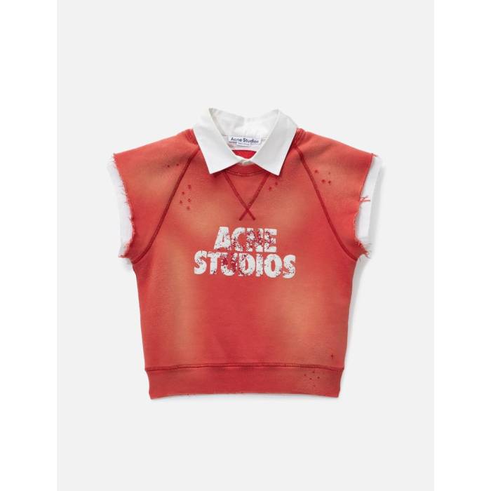 アクネストゥディオズ Acne Studios 【 Fleece Logo Vest Women Red/ White 】 フリース ロゴタイプ より良い レディース Red 赤・赤いこと 白いこと 白いこと