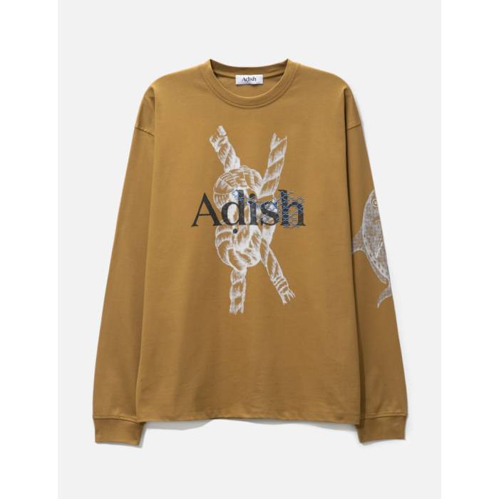 Adish 【 By Small Talk Jersey Long Sleeve Men Camel 】 プルオーバー Sleeve 捩り メンズ camel 駱駝