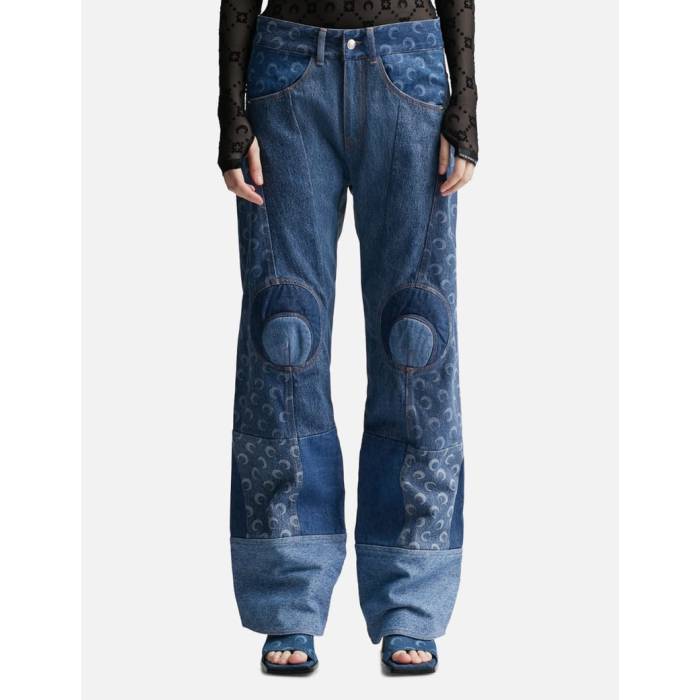 Marine Serre 【 Regenerated Denim Straight Leg Pants Women Blue Denim 】 ジーンズ レディース 青味 青み ジーンズ