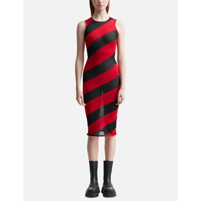 Mowalola 【 Striped Knit Dress Women Black/Red 】 編み物 御召しもの レディース 黒いこと 黒いこと Red 赤・赤いこと