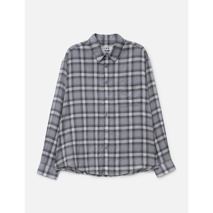 Coor 【 Seersucker Ombre Checkered Shirt Men Purple 】 メンズ Purple 紫・パープル