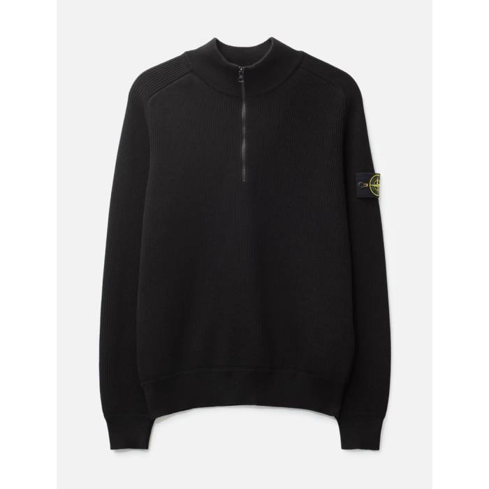 ストーンアイランド Stone Island 【 Half Zip Waffle Knit Men V0029 - Black 】 二分の一 ワーヘル 編み物 メンズ 黒いこと 黒いこと