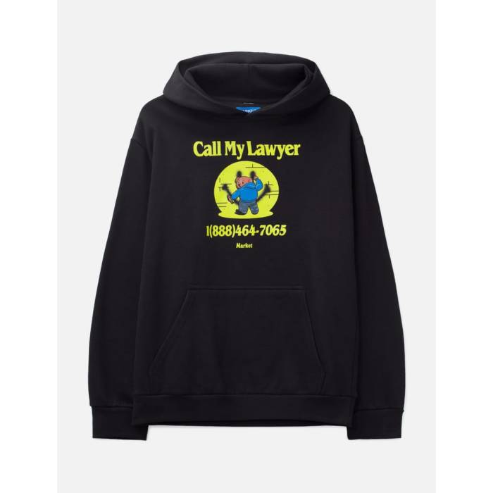 Market 【 X Smiley Call My Lawyer Bear Hoodie Men Jet Black 】 フーディー パーカー メンズ 黒いこと 黒いこと