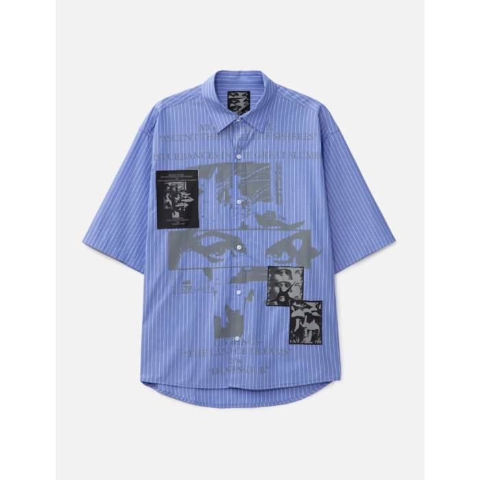 Perks And Mini 【 Slab City Boxy Short Sleeve Shirt Unisex Blue Stripe 】 シティ Sleeve スリーブ ユニセックス 青色 ブルー Stripe ストライプ