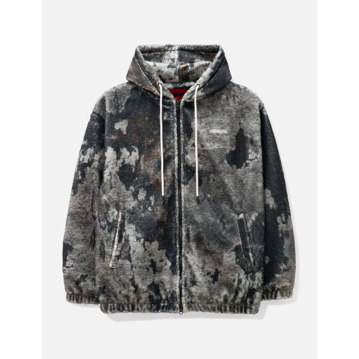 Kusikohc 【 Burn Print Zip-Up Fleece Hoodie Men Ash 】 フリース フーディー パーカー メンズ｜スニケス
