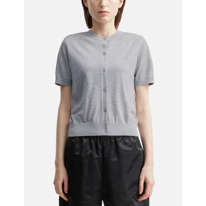 【 Baby Fox Fine Merino Short Sleeve Cardigan Women Light Grey Melange 】 狐狸 Sleeve 捩り ジレー レディース 薄墨色 薄墨色