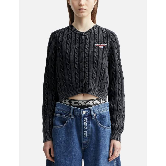 T By Alexander Wang 【 Cable-Knit Cropped Cardigan Women Washed Black 】 カーディガン レディース 黒色 ブラック 41,405円