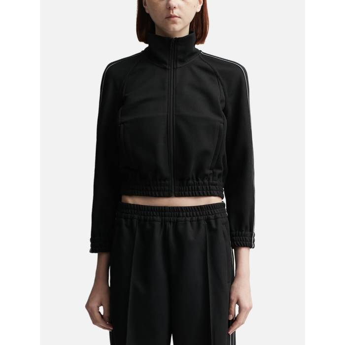 T By Alexander Wang 【 Cropped Track Jacket With Logo Tape In Pique Women Black 】 トラック Jacket ジャケット ロゴ レディース 黒色 ブラック
