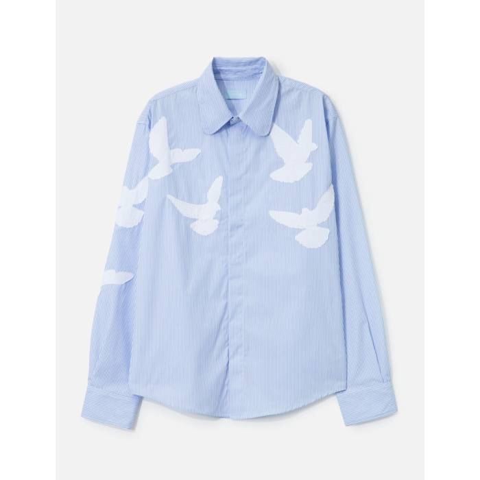 3.Paradis 【 Flying Doves Button Shirt Men Blue Striped 】 メンズ 青色 ブルー