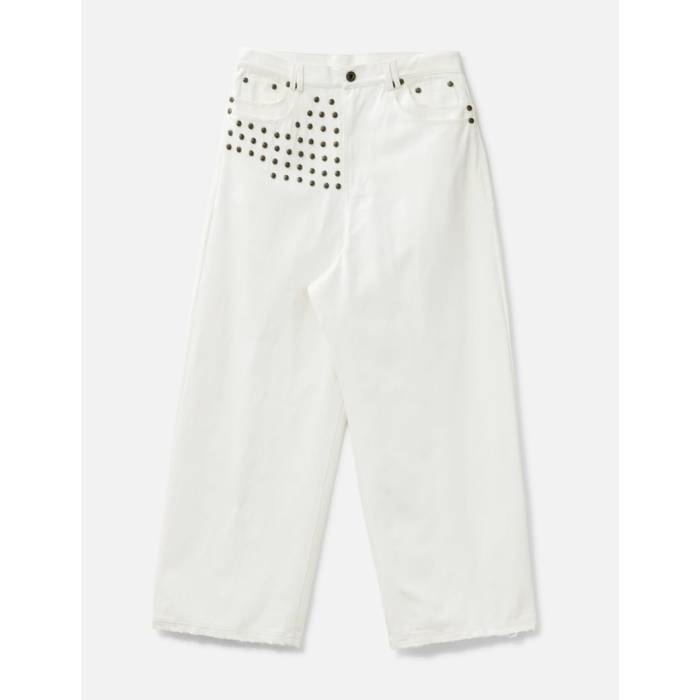 Thought We Friends 【 \"Devlin\"" Studded Waxed Baggy Denims Unisex White 】 ユニ一発やる 白いこと 白いこと"