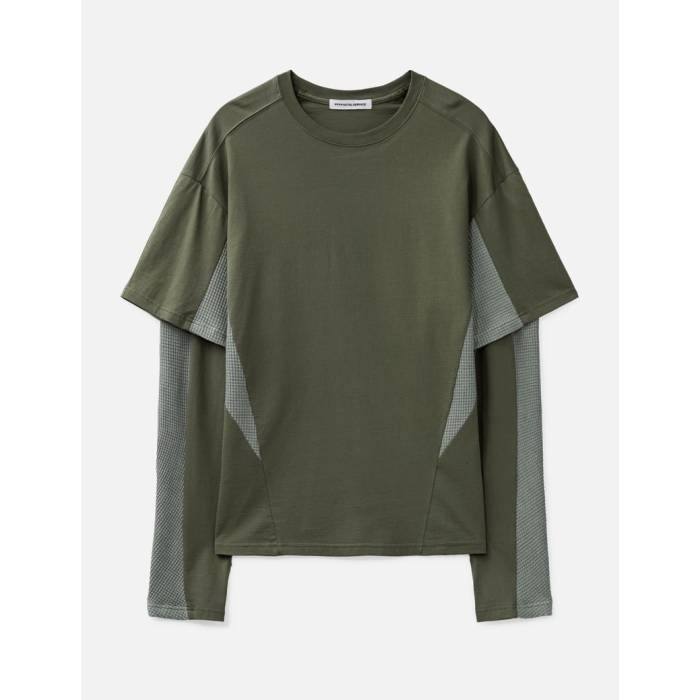 Fffpostalservice 【 Diffraction Knit Layered Longsleeve Men Army Green/ Light Grey 】 ニット ロングスリーブ・長袖 メンズ アーミー green 緑・グリーン 灰色 グレー