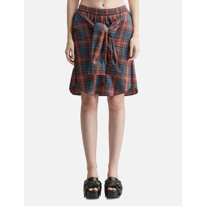 Pushbutton 【 Check Shirt-Wrapped Skirt Pants Women Red 】 レディース Red 赤・赤いこと
