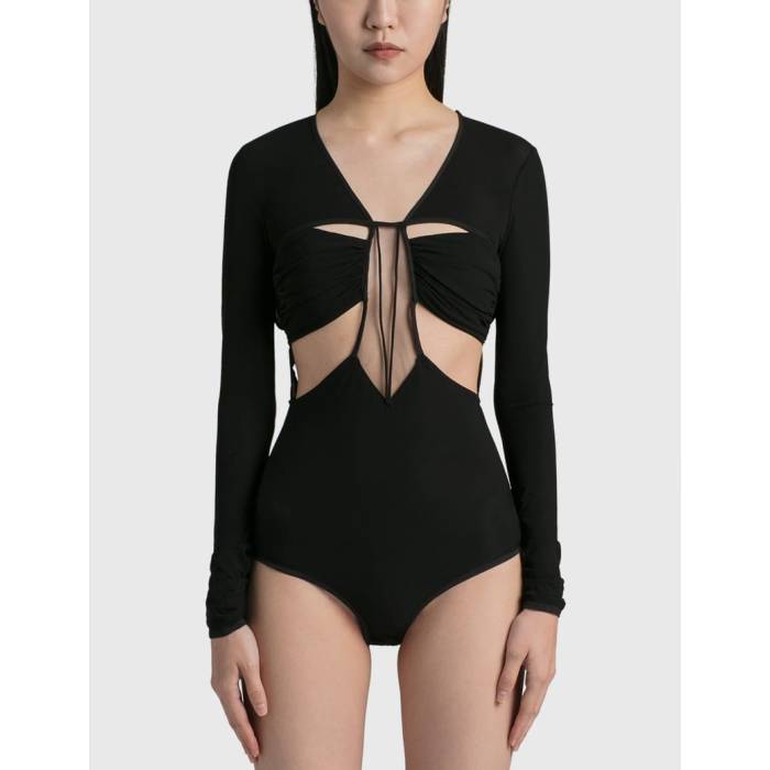Nensi Dojaka 【 Gathered Bra Long Sleeve Bodysuit Women Black 】 Sleeve スリーブ ボディースーツ レディース 黒色 ブラック|スニケス