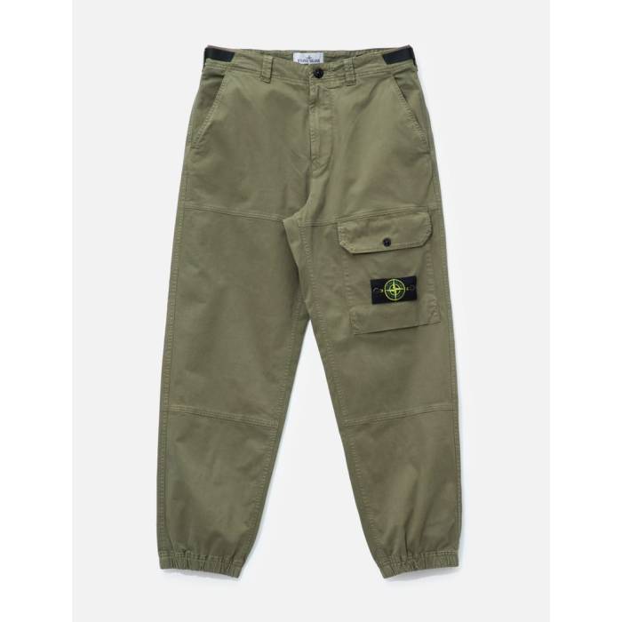 ストーンアイランド Stone Island 【 Organic Cotton Stretch Broken Twill \u0027Old\u0027 Effect Cargo Trousers Men Military Green 】 積貨委託貨物 メンズ green 緑・緑であること