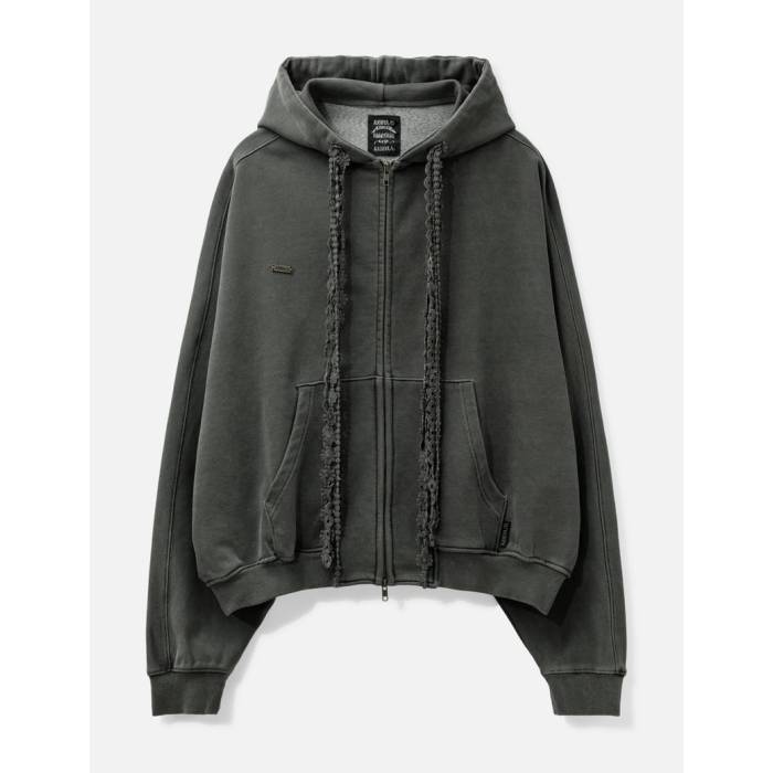 Ajobyajo 【 Laced Multi-Drawstring Zip-Up Hoodie Unisex Charcoal 】 フーディー パーカー ユニセックス チャコール|スニケス
