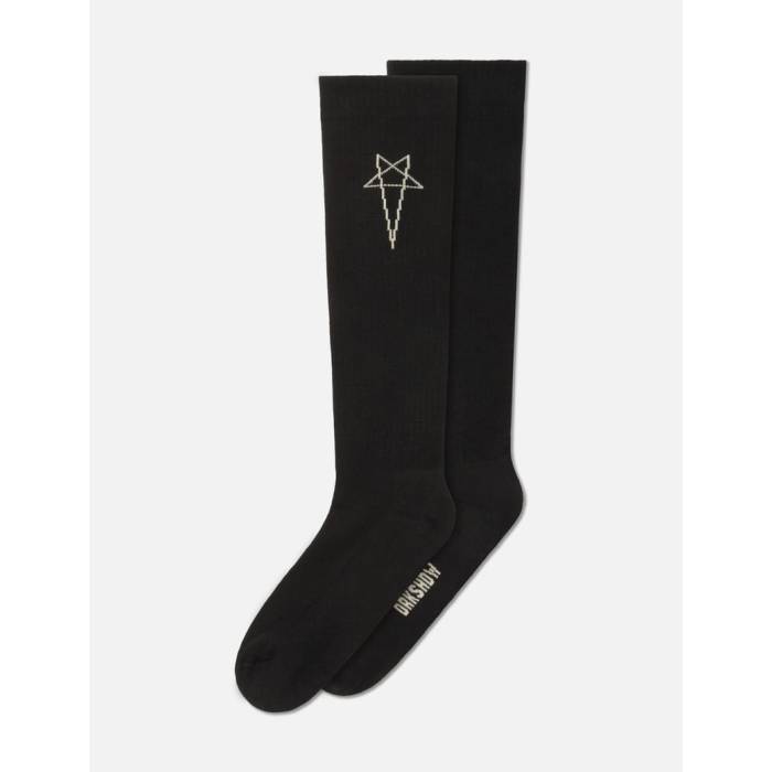 リック・オウエンス・ダークシャドウ Rick Owens Drkshdw 【 Pentagram Knee High Socks Men Black/ Pearl 】 御機嫌 靴下・ソックス メンズ 黒いこと 黒いこと パール