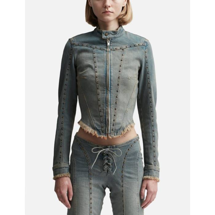 Misbhv 【 Sunset Wash Denim Jacket With Studs  Blue Women Blue 】 ジーンズ Jacket 上衣 青碧 青碧 レディース 青碧 青碧