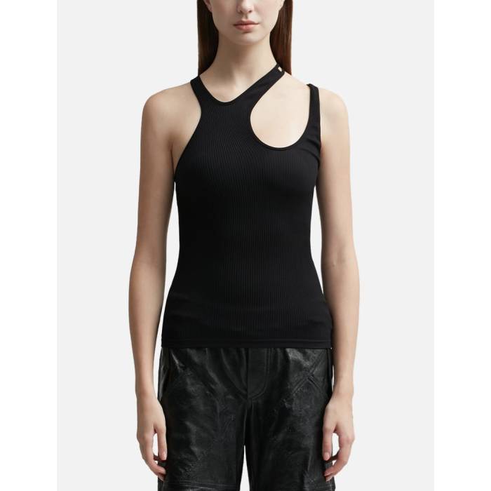 【 Ribbed Jersey Tank Top Women Black 】 ジャージ タンクトップ レディース 黒色 ブラック