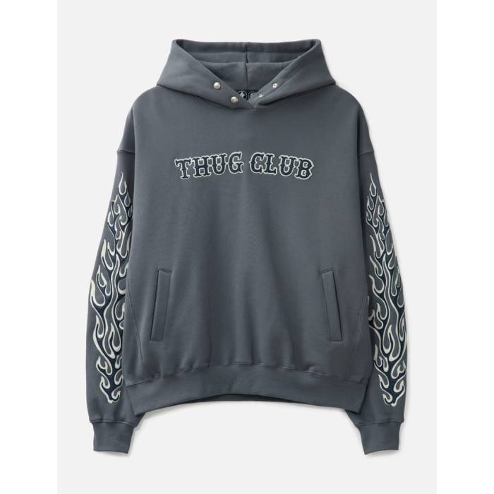 Thug Club 【 Leather Flame Hoodie Men Gray 】 レザー フーディー パーカー メンズ gray 灰色・グレー・グレイ｜スニケス 45,370円