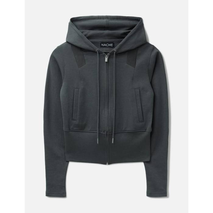 Nache 【 Semi Balloon Hoodie Zip-Up Women Charcoal 】 フーディー パーカー レディース チャコール