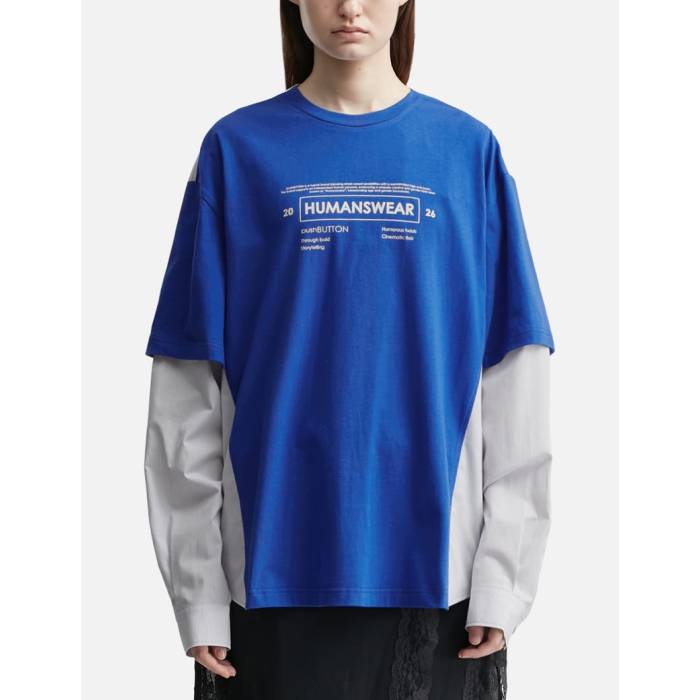 Pushbutton 【 Blue Hybrid Layered Top Women White/ Blue 】 青碧 青碧 Hybrid 変わり種 レディース 白いこと 白いこと 青碧 青碧