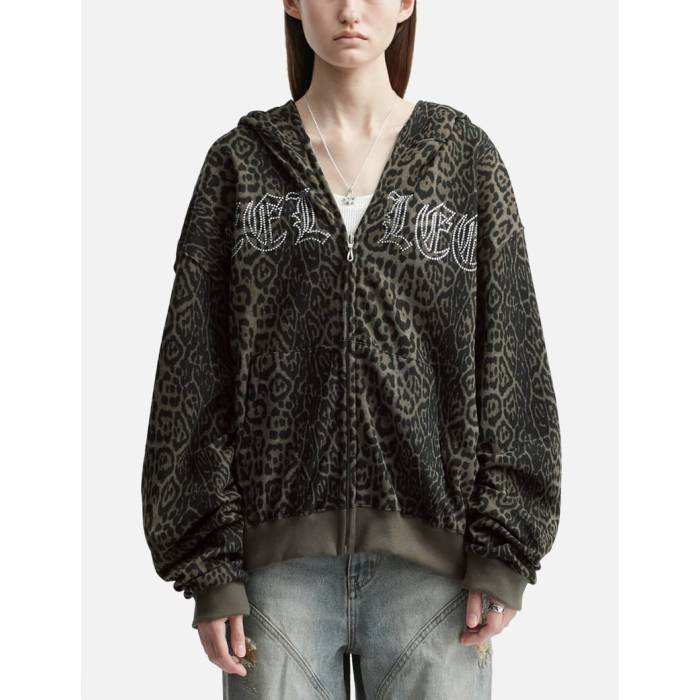 Yeel 【 Studded Zip-Up Hoodie Oversized Leopard Women Leopard 】 フーディー パーカー ヒョウ柄 レオパード レディース ヒョウ柄 レオパード