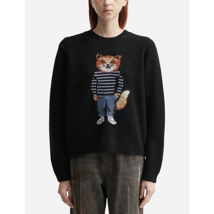 【 Dressed Fox Intarsia Wool Jumper Women Black 】 稲荷 レディース 黒いこと 黒いこと