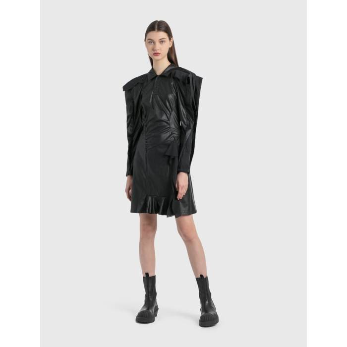 【 Vegan Leather Dress Women Black 】 なめし革 御召しもの レディース 黒いこと 黒いこと