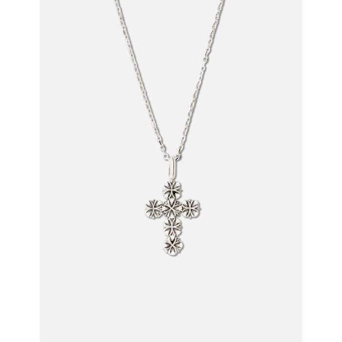 Midnightfactory 【 Maltese-Cross Quadruplets Cross Pendant Necklace Unisex Oxidised &Amp; White Stones 】 ネックレス ユニセックス 白色 ホワイト